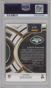 Aaron Rodgers from the 2023 Panini Select set featuring a Dragon Scale parallel graded by PSA and given an overall grade of 10.