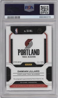 Damian Lillard from the 2021-22 Panini Prizm  set featuring a Mojo parallel graded by PSA and given an overall grade of 10.