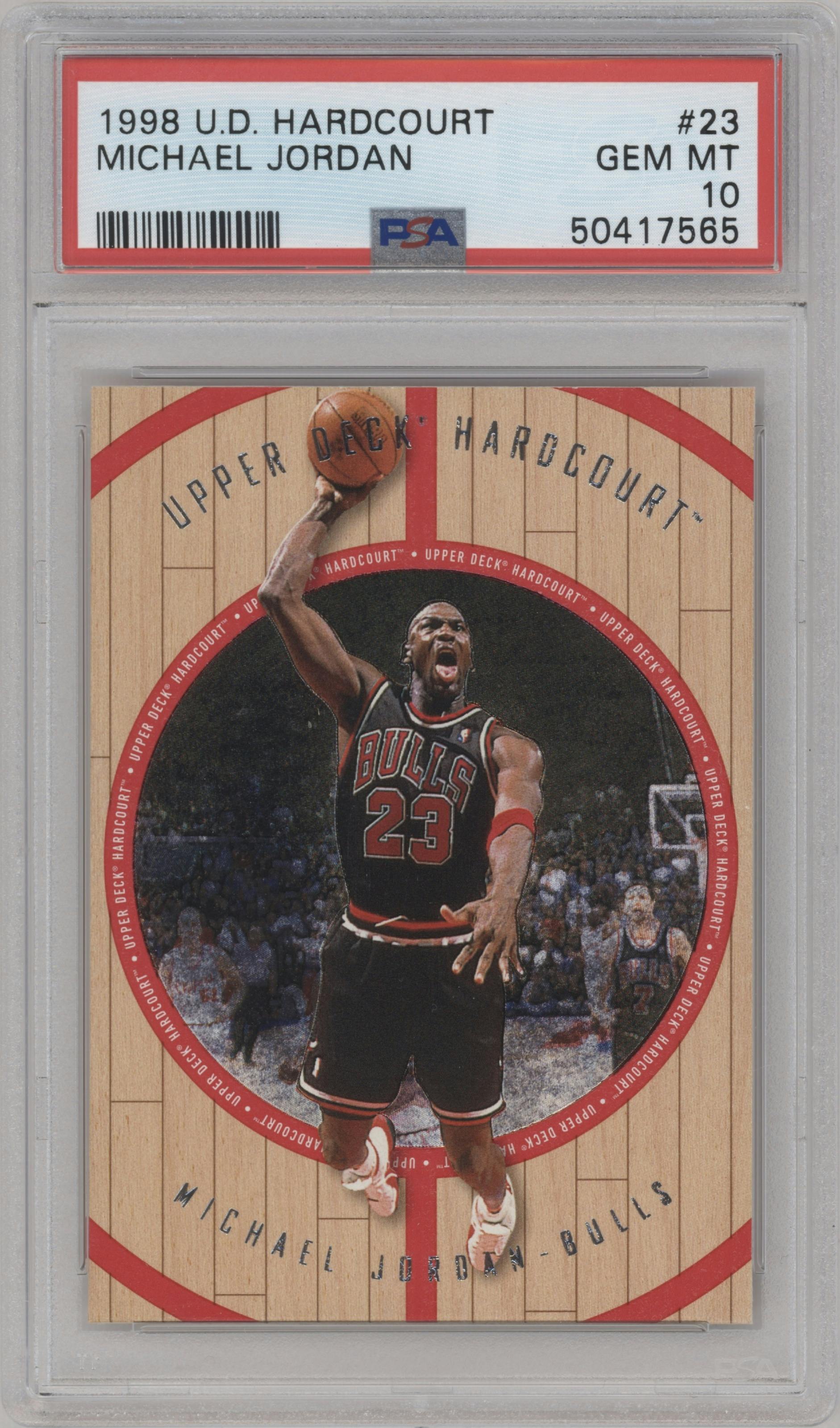 Michael Jordan from the 1998 Upper Deck Hardcourt set graded by PSA and given an overall grade of 10.