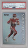Patrick Mahomes II from the 2020 Panini Playoff set featuring a Silver parallel graded by PSA and given an overall grade of 10.