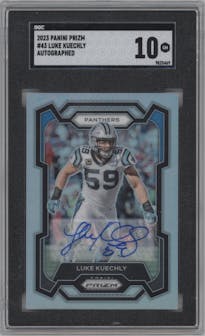 Luke Kuechly from the 2023 Panini Prizm set graded by SGC and given an overall grade of 10.