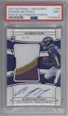 Rashod Bateman from the 2021 Panini National Treasures set featuring a Purple parallel graded by PSA and given an overall grade of 9.