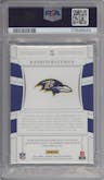 Rashod Bateman from the 2021 Panini National Treasures set featuring a Purple parallel graded by PSA and given an overall grade of 9.