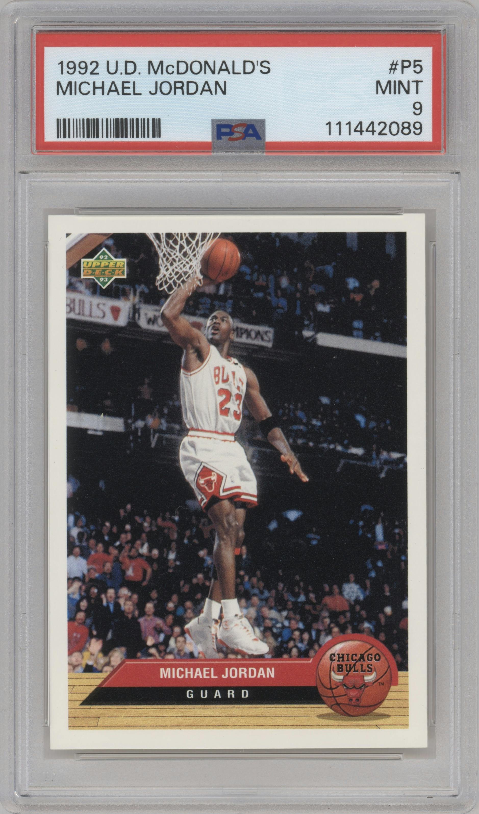 Michael Jordan from the 1992-93 UD McDonald's set graded by PSA and given an overall grade of 9.
