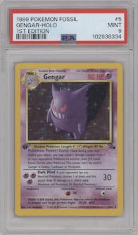 Gengar from the 1999 Pokemon set graded by PSA and given an overall grade of 9.