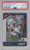 Jalen Hurts from the 2020 Panini Prizm Draft Picks set featuring a Blue Prizm parallel graded by PSA and given an overall grade of 10.