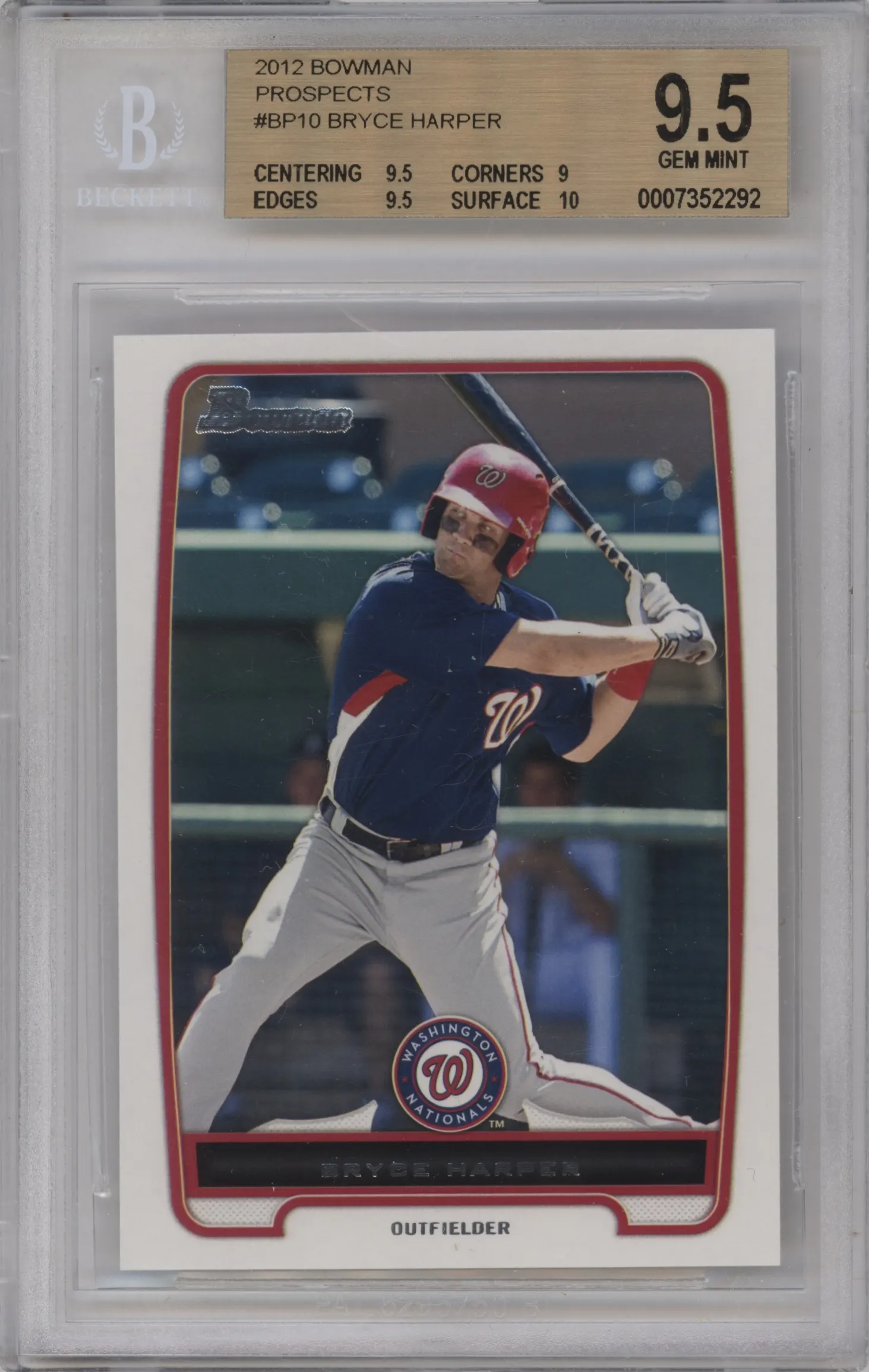 2012 Bowman Prospect Bryce Harper #BP10 BGS 9.5