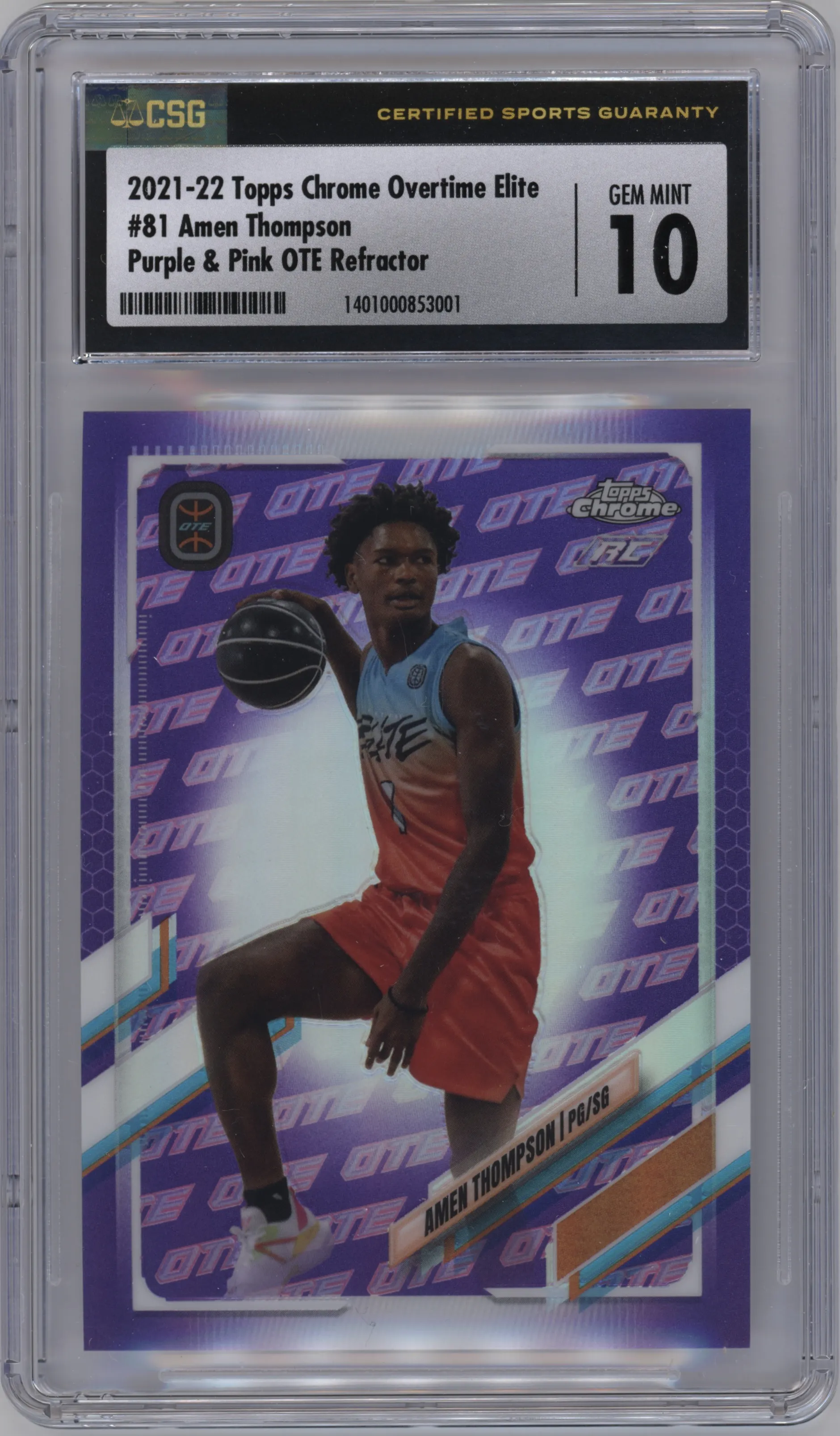 2021 Topps Chrome OTE Amen Thompson Purple/Pink OTE Refractor CGC 10