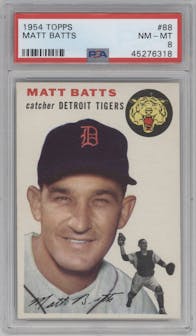 Matt Batts from the 1954 Topps set graded by PSA and given an overall grade of 8.