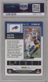 Dalton Kincaid from the 2023 Panini Contenders Optic set featuring a Red parallel graded by PSA and given an overall grade of 10.