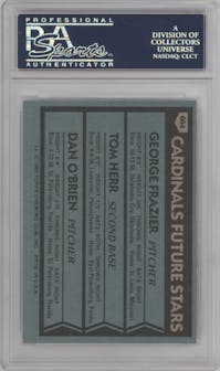 George Frazier / Tom Herr / Dan O'Brien from the 1980 Topps set graded by PSA and given an overall grade of 9.