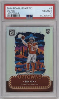 Bo Nix from the 2024 Donruss Optic set graded by PSA and given an overall grade of 10.