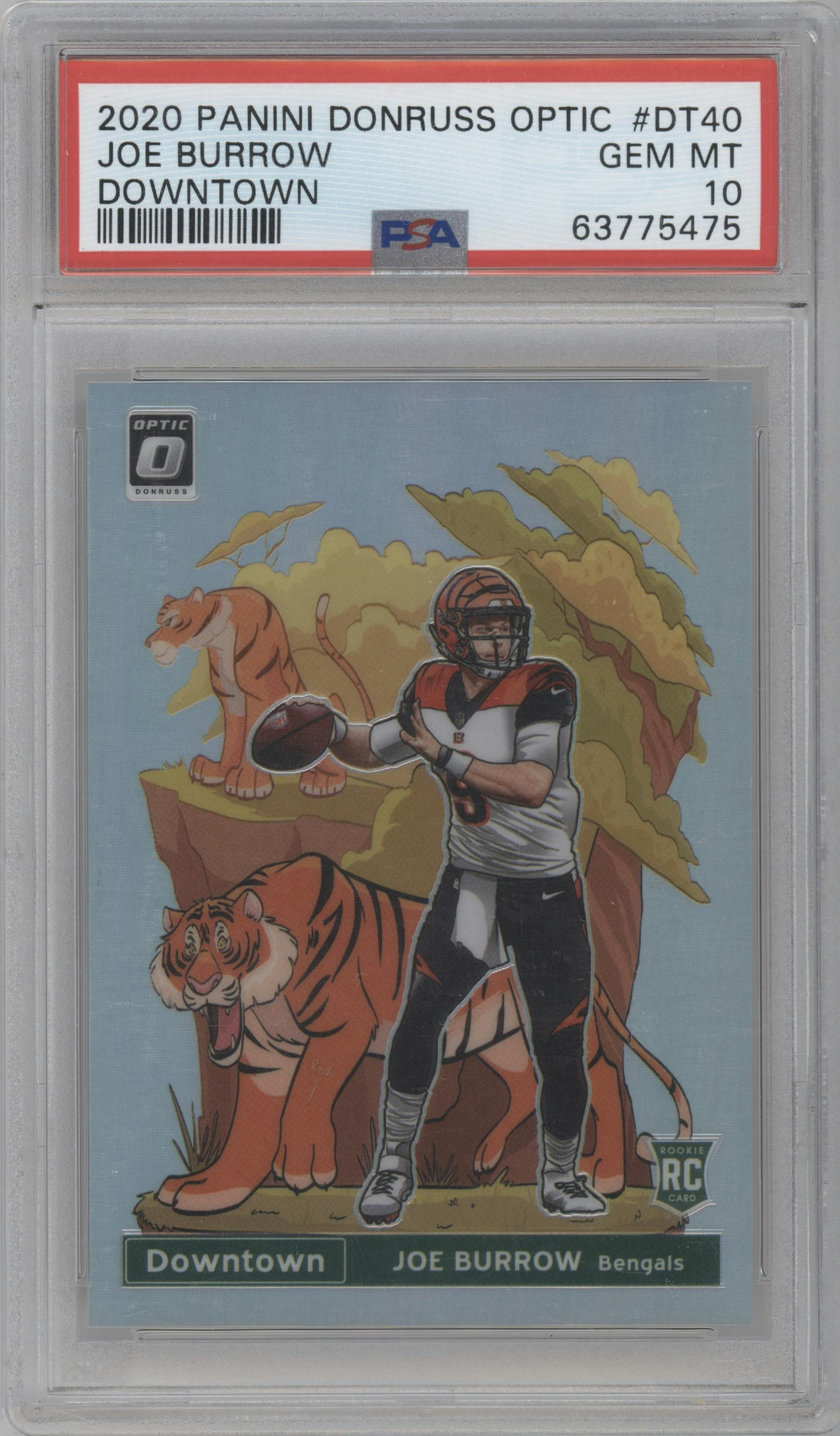 Joe Burrow from the 2020 Panini Donruss Optic set graded by PSA and given an overall grade of 10.