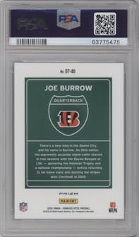 Joe Burrow from the 2020 Panini Donruss Optic set graded by PSA and given an overall grade of 10.