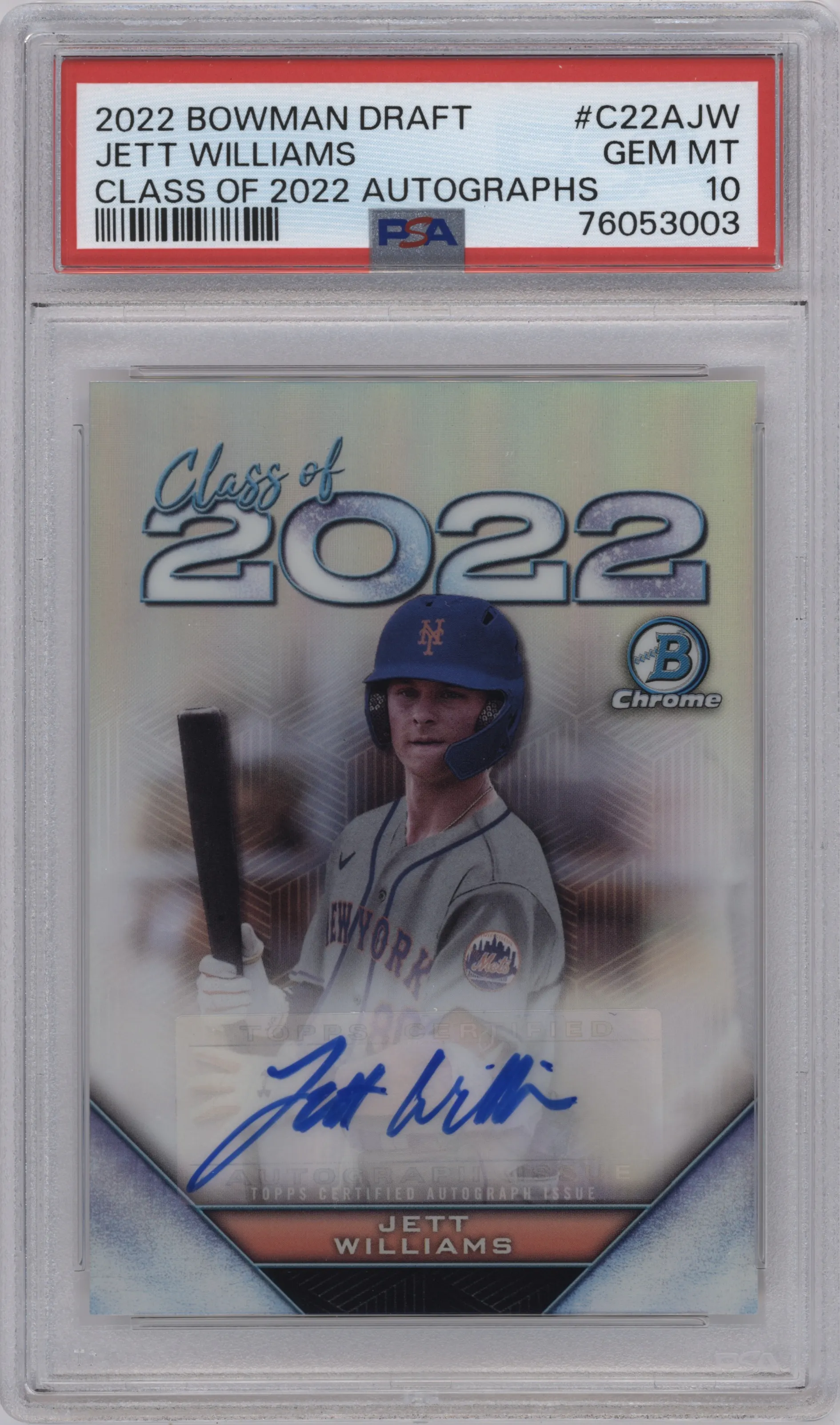2022 Bowman Draft Franchise Futures Dual Auto Jett Williams PSA 10
