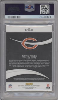 Justin Fields from the 2021 Panini Immaculate Collection set graded by PSA and given an overall grade of 8.