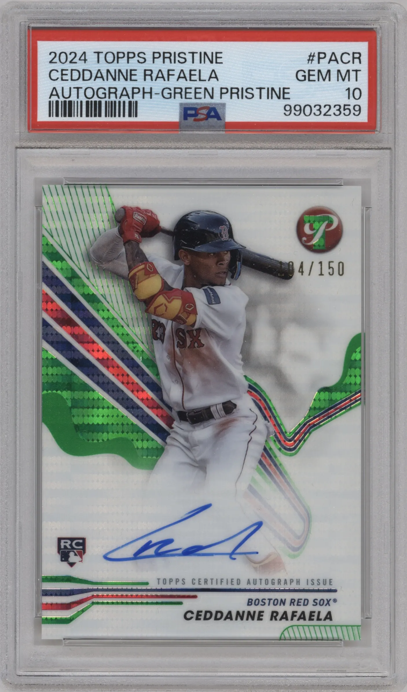 2024 Topps Pristine Auto Ceddanne Rafaela Green Pristine Refractor #PA-CR PSA 10