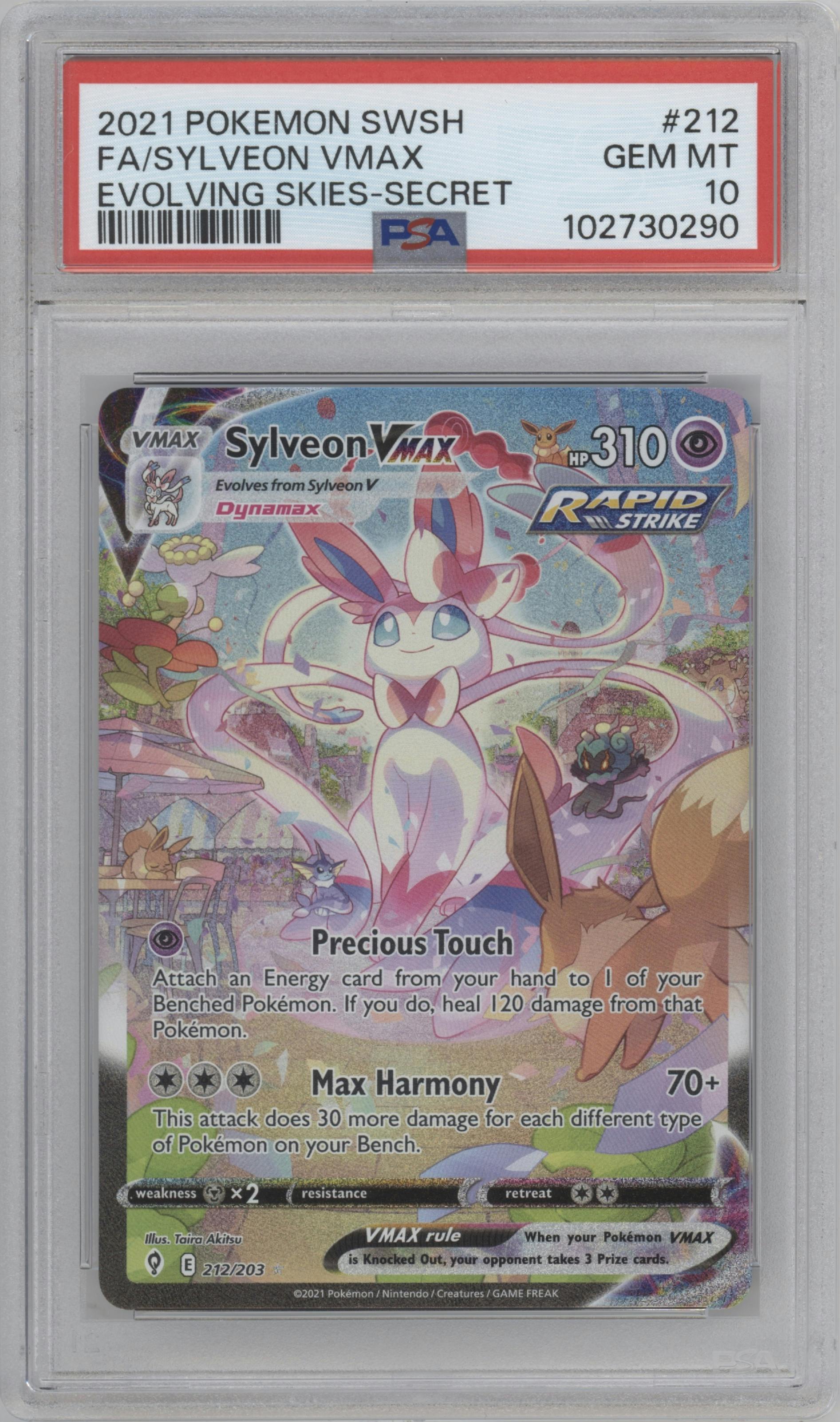 Sylveon VMAX  from the 2021 Pokemon SWSH set graded by PSA and given an overall grade of 10.