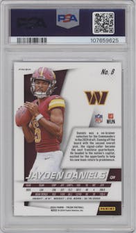 Jayden Daniels from the 2024 Panini Prizm set graded by PSA and given an overall grade of 10.