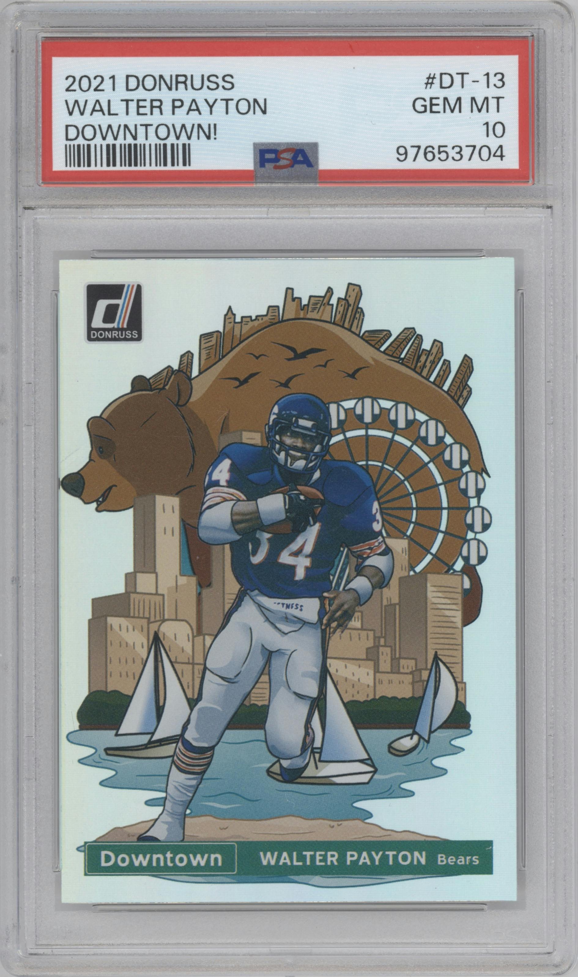 Walter Payton from the 2021 Panini Donruss set graded by PSA and given an overall grade of 10.