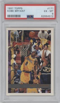 Kobe Bryant from the 1997-98 Topps  set graded by PSA and given an overall grade of 6.