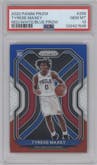 Tyrese Maxey from the 2020-21 Panini Prizm set featuring a Red/White/Blue Prizm parallel graded by PSA and given an overall grade of 10.