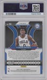 Tyrese Maxey from the 2020-21 Panini Prizm set featuring a Red/White/Blue Prizm parallel graded by PSA and given an overall grade of 10.