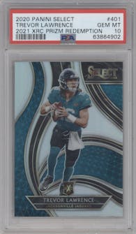 Trevor Lawrence from the 2020 Panini Select set graded by PSA and given an overall grade of 10.