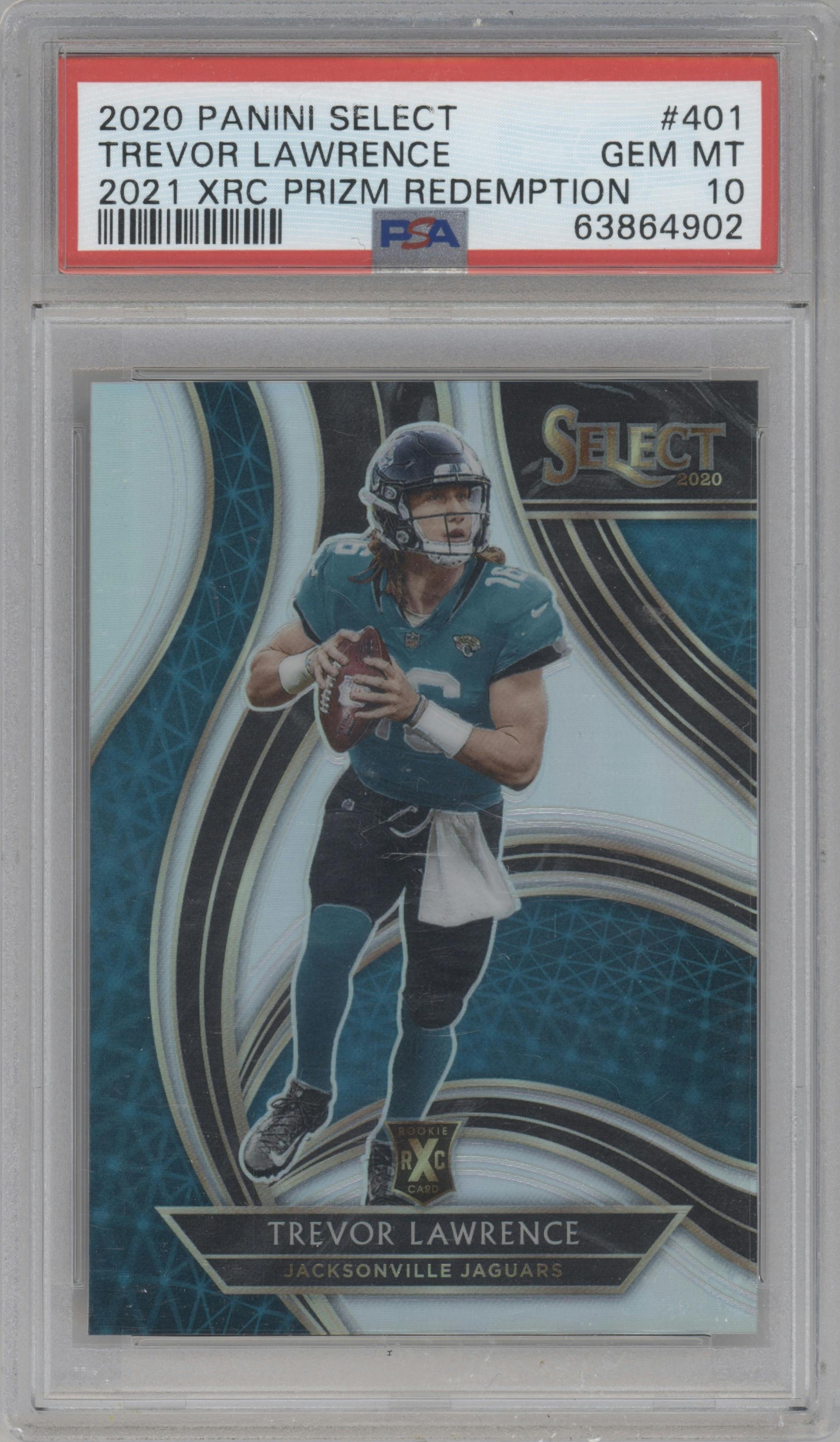 Trevor Lawrence from the 2020 Panini Select set graded by PSA and given an overall grade of 10.