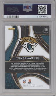 Trevor Lawrence from the 2020 Panini Select set graded by PSA and given an overall grade of 10.