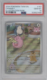 Chansey from the 2024 Pokemon SV set graded by PSA and given an overall grade of 10.