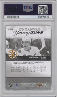 Matthew Poitras from the 2023-24 Upper Deck Series 2 set featuring a Black & White parallel graded by PSA and given an overall grade of 10.