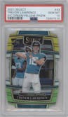 Trevor Lawrence from the 2021 Panini Select set featuring a Die-Cut Green/Yellow parallel graded by PSA and given an overall grade of 10.