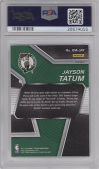 Jayson Tatum from the 2017-18 Panini Prizm  set featuring a Silver Prizm  parallel graded by PSA and given an overall grade of 10.