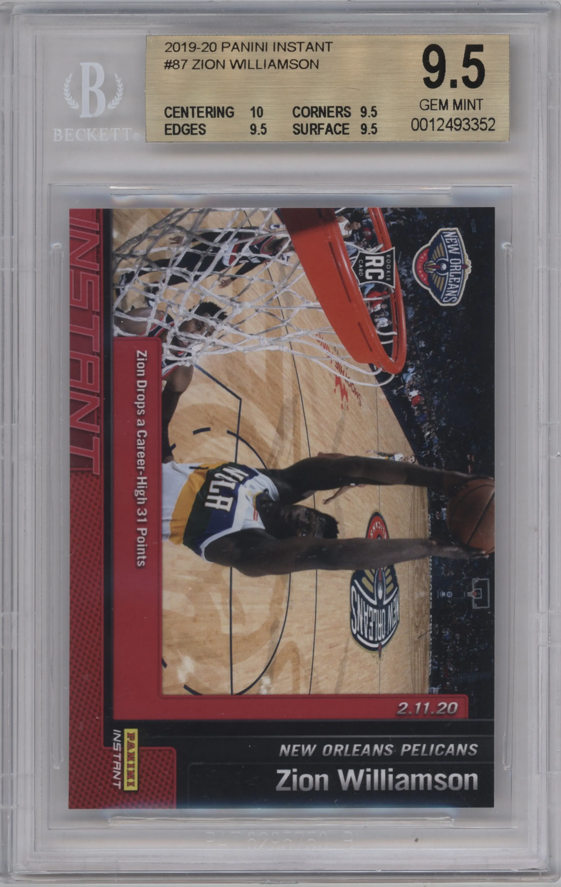 2019 Panini Instant Zion Williamson BGS 9.5
