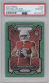 Michael Wilson from the 2023 Panini Prizm set featuring a Green Wave  parallel graded by PSA and given an overall grade of 10.