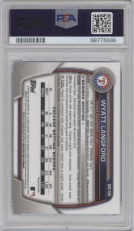 Wyatt Langford from the 2023 Bowman Draft Sapphire set graded by PSA and given an overall grade of 9.