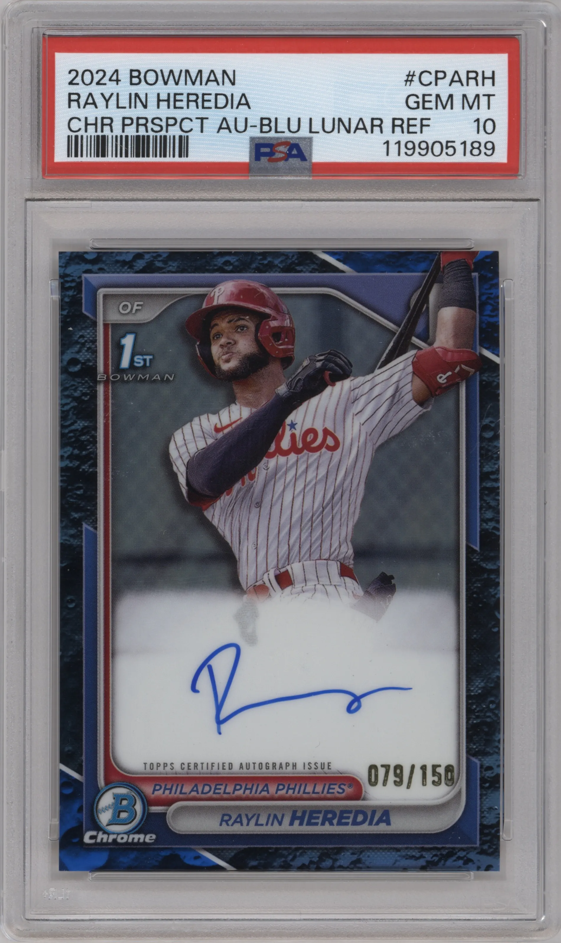 2024 Bowman Chr.Pros.Auto Raylin Heredia Blue Lunar Refractor #CPA-RH PSA 10