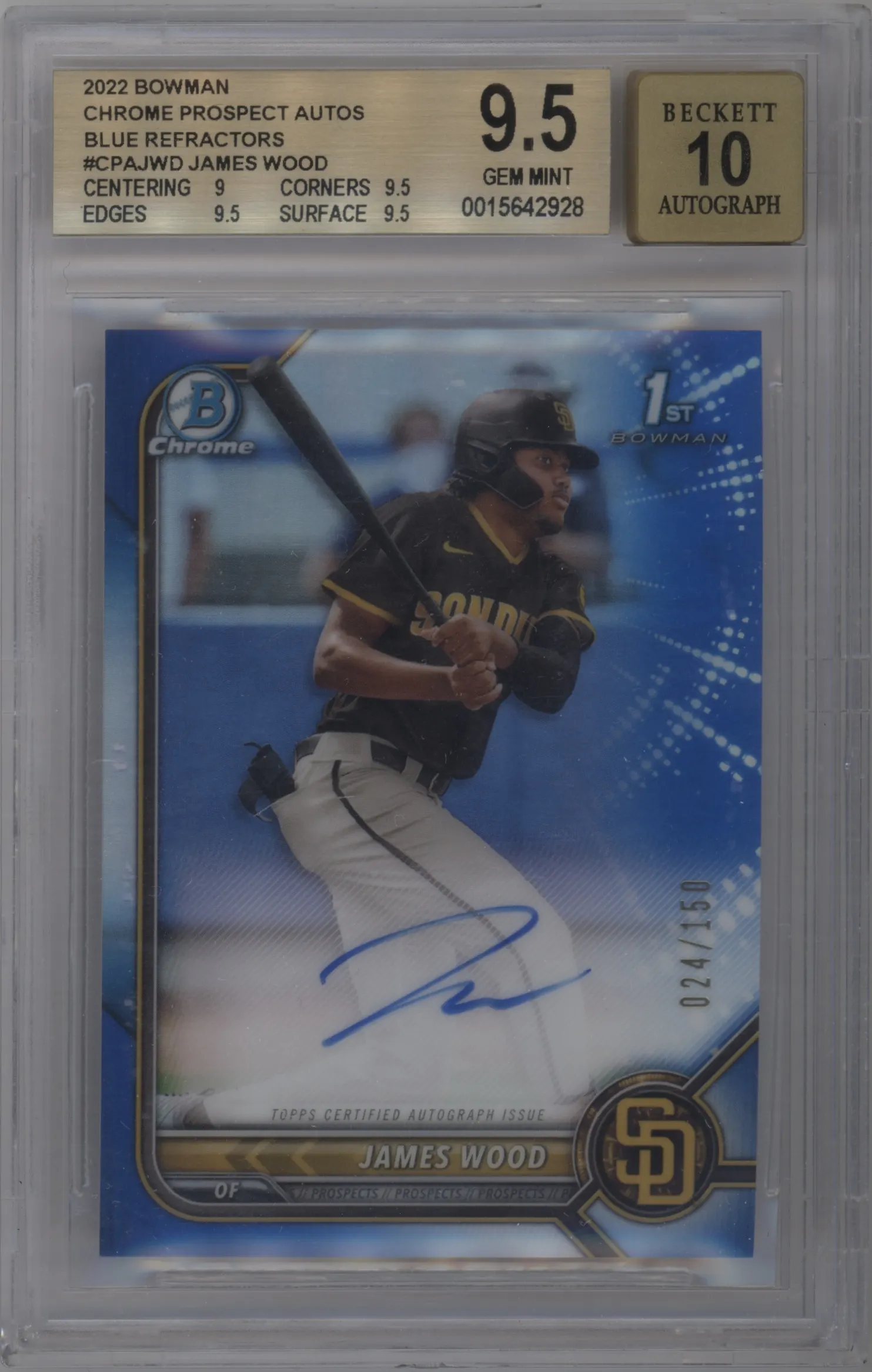 2022 Bowman Chr.Pros.Auto James Wood Blue Refractor #CPA-JWD BGS 9.5