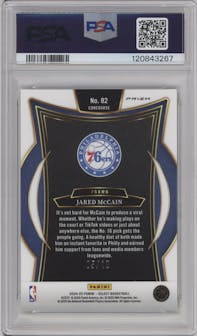 Jared McCain from the 2024-25 Panini Select set featuring a Gold Prizm parallel graded by PSA and given an overall grade of 10.