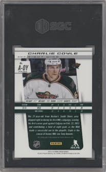 Charlie Coyle from the 2013-14 Panini Prizm set featuring a Prizm parallel graded by SGC and given an overall grade of 9.