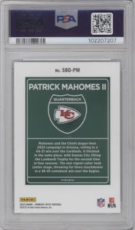 Patrick Mahomes II from the 2023 Donruss Optic set graded by PSA and given an overall grade of 9.