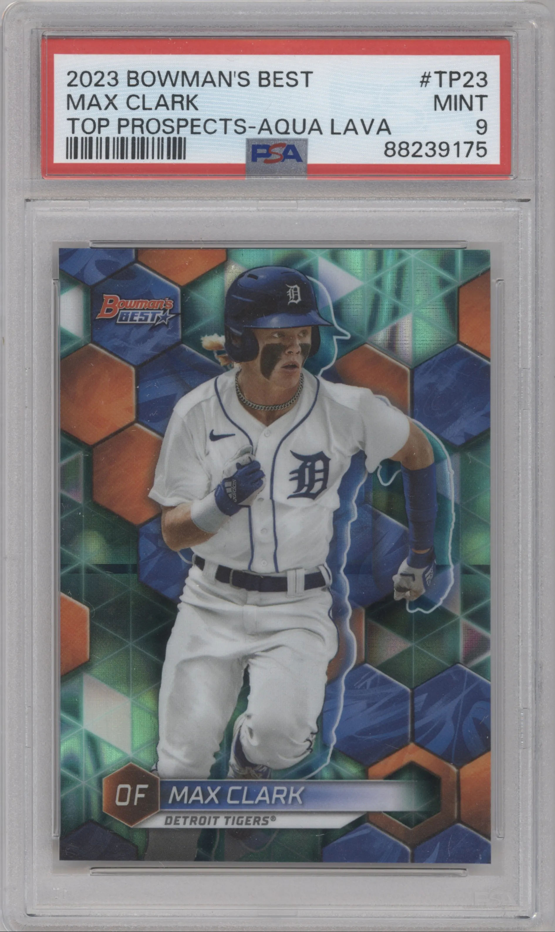 2023 Bowman's Best Top Prospect Max Clark Aqua Lava PSA 9