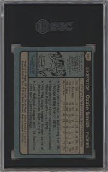 Ozzie Smith from the 1980 Topps set graded by SGC and given an overall grade of 4.