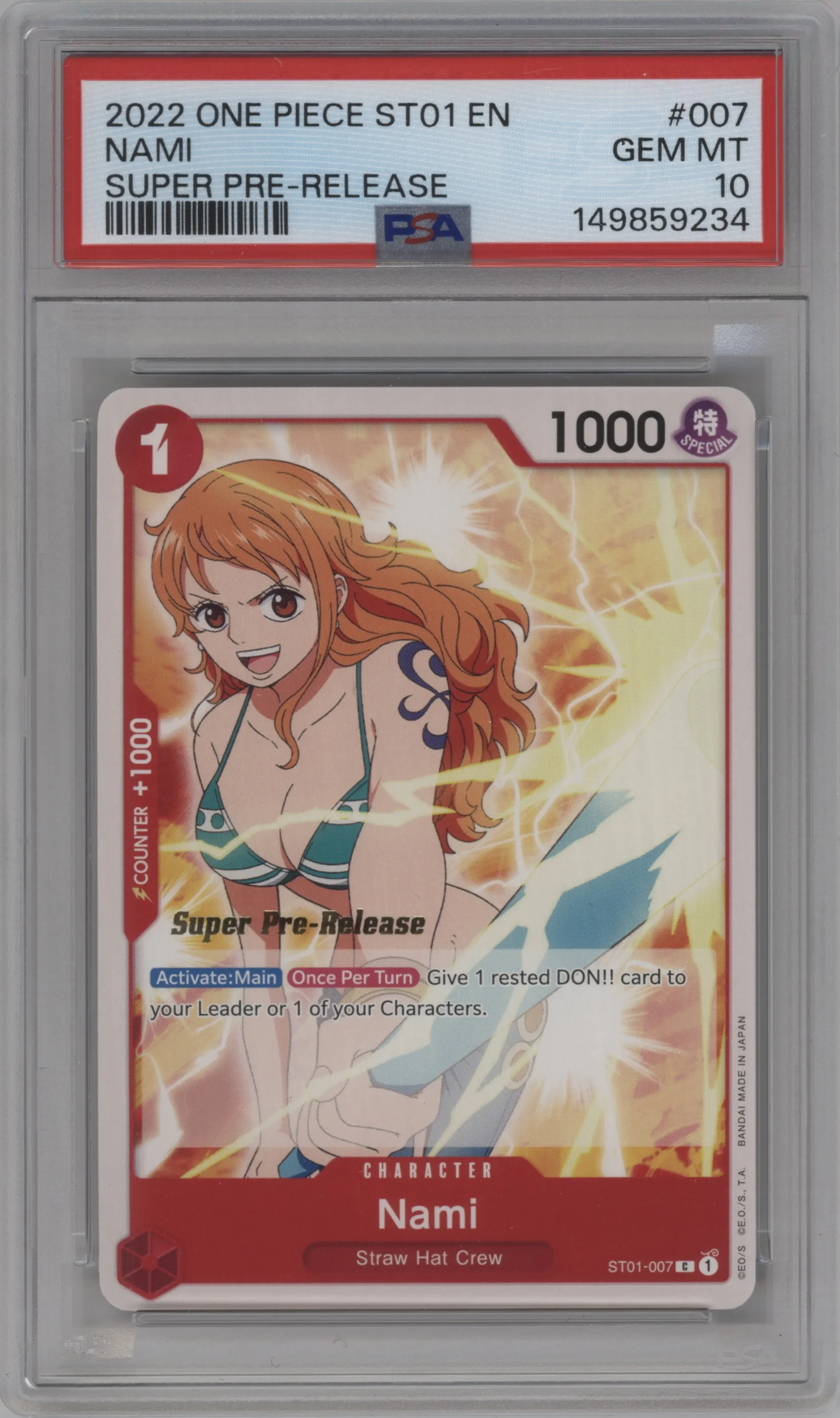 2022 One Piece Straw Hat Crew Nami Super Pre-Release C #ST01-007 C PSA 10