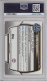Caitlin Clark from the 2022-23 Bowman University Chrome set featuring a Refractor parallel graded by PSA and given an overall grade of 9.