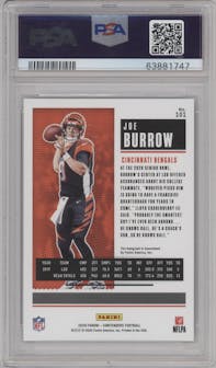 Joe Burrow from the 2020 Panini Contenders set featuring a Wild Card  parallel graded by PSA and given an overall grade of 10.