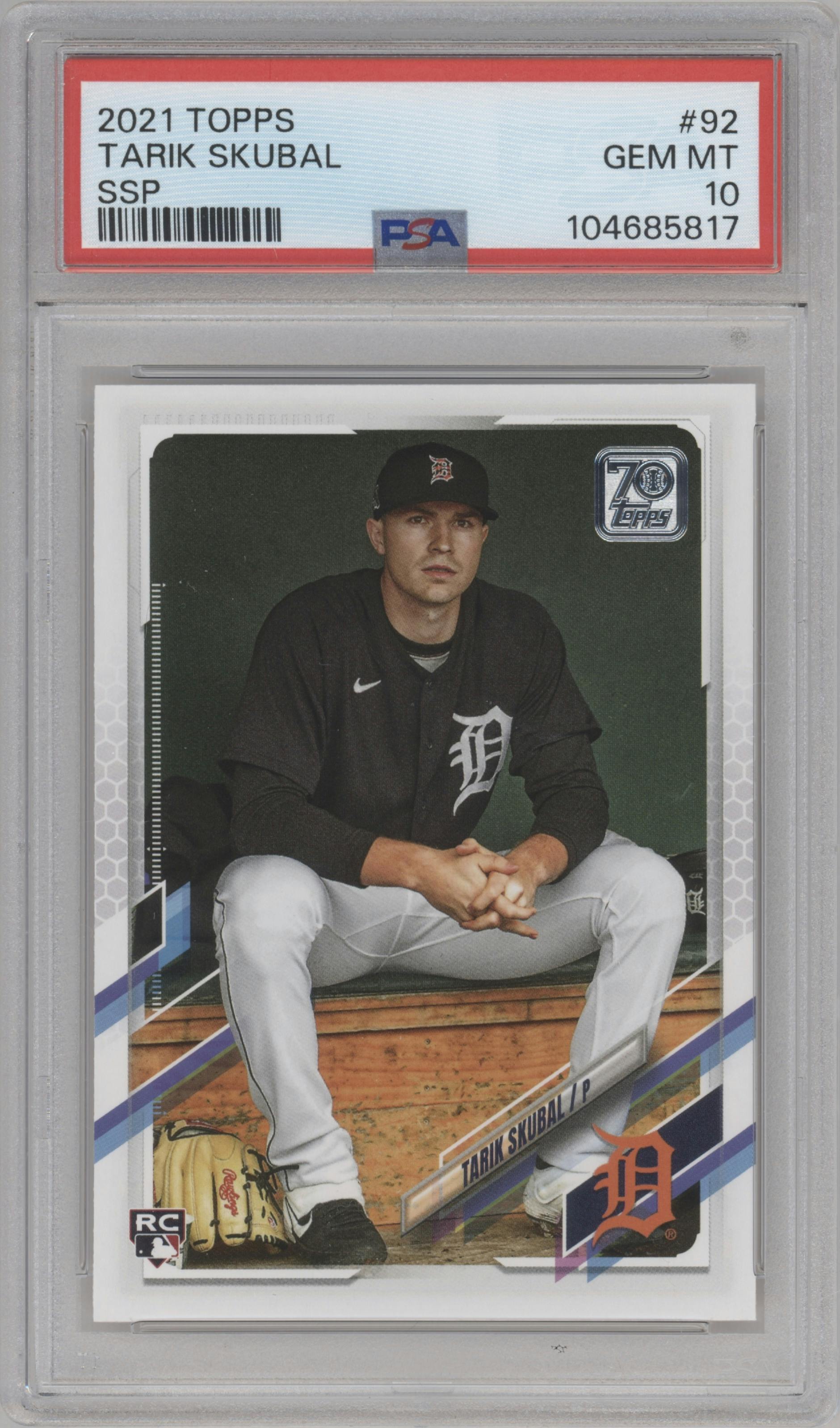 Tarik Skubal from the 2021 Topps Series 1 set graded by PSA and given an overall grade of 10.