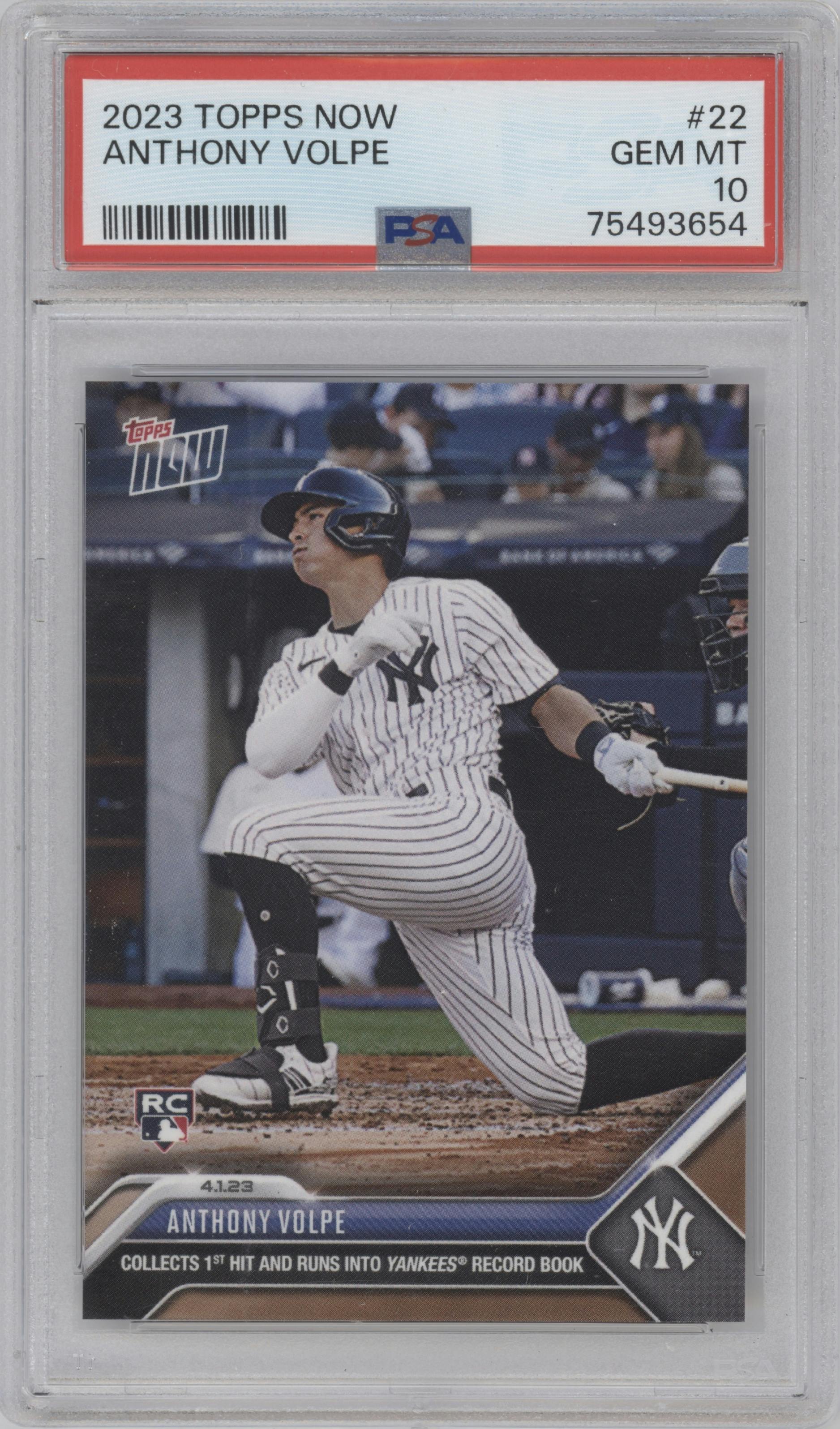Anthony Volpe from the 2023 Topps Now set graded by PSA and given an overall grade of 10.
