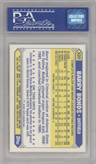 Barry Bonds from the 1987 Topps set featuring a Tiffany parallel graded by PSA and given an overall grade of 8.